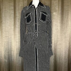 Tory Burch Collared Silk Striped Button Down Dress